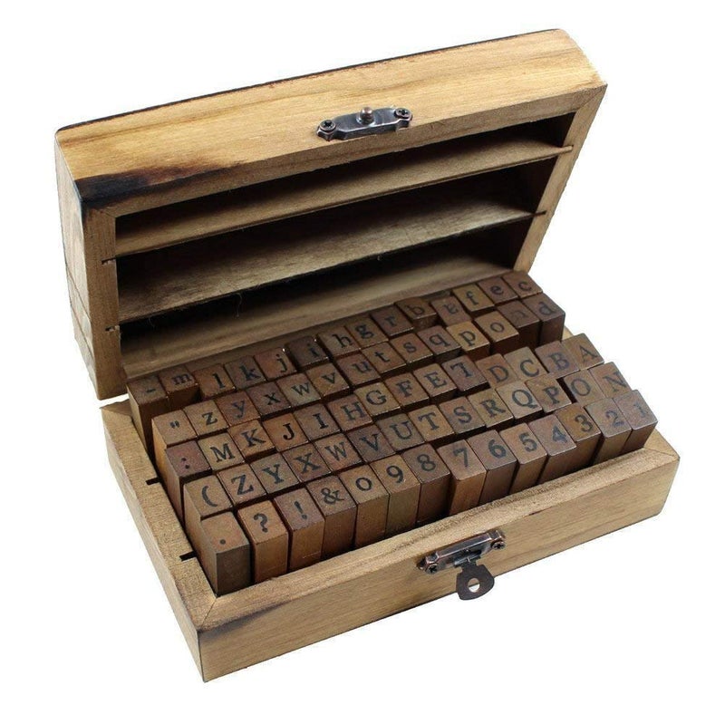 Estone 70pcs/set Wooden Box multipurpose Number Alphabet Letter Wood Rubber Stamp New - Image 1